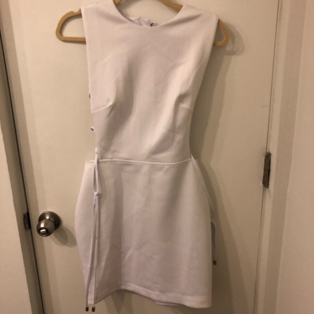White body con dress with side cut out